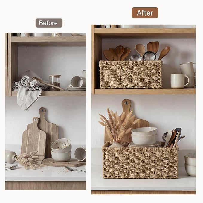 StorageWorks Wicker Storage Baskets, Natural Seagrass Storage Baskets, Seagrass - Image 6
