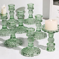 12Pcs Green Candlestick Holders Set- 4" H Taper Candle Holders Bulk, Glass by DARJEN