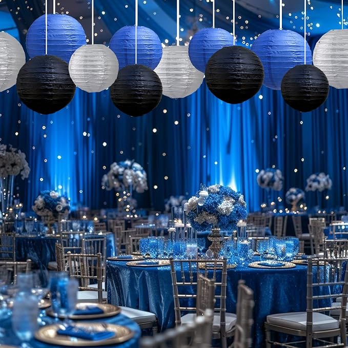 BEISHIDA Blue Black Silver Paper Lanterns 6/8/10/12 Inch Round Chinese Lamp | - Image 4