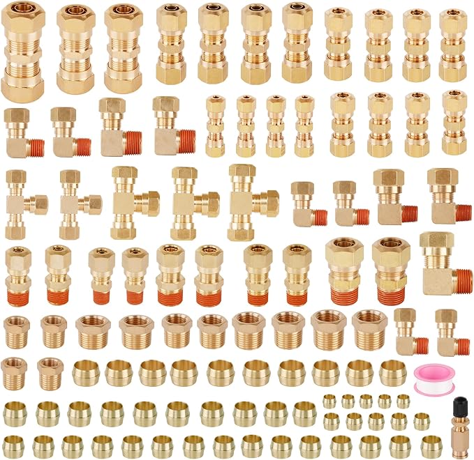 119PCS DOT Brass Compression Quick Connect Air Line Fittings Kit | 6 Size 1/4" by Unknown