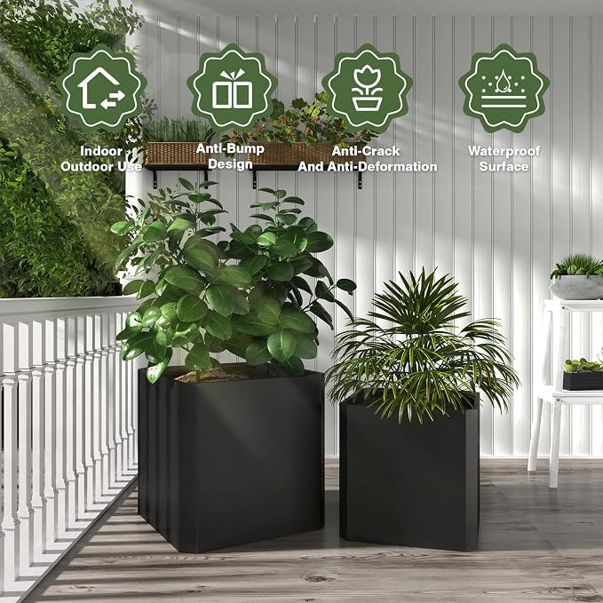 Metal Planter Box 20”L x 20"W x 20"H Large Square Steel Planter Box | Outdoor - Image 5