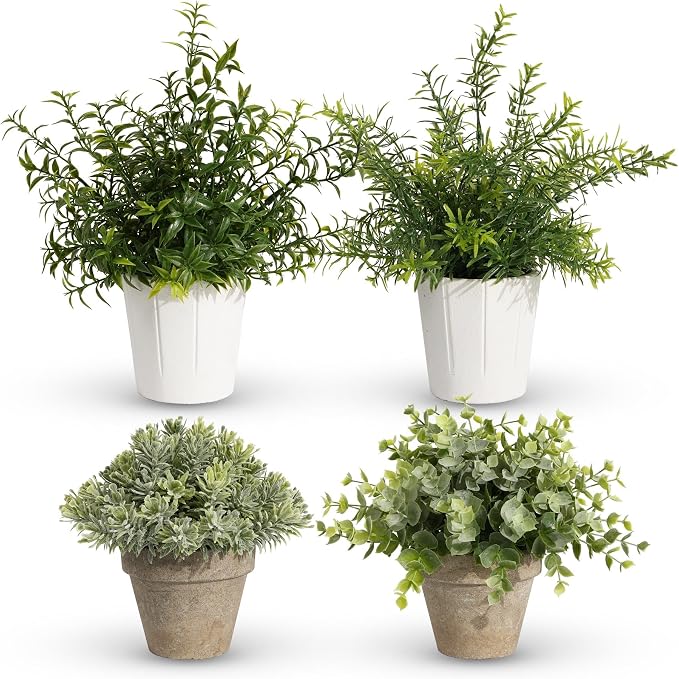 4 Pack Small Fake Plants in White Pulp Pot by Decorateyouridealhomewithease