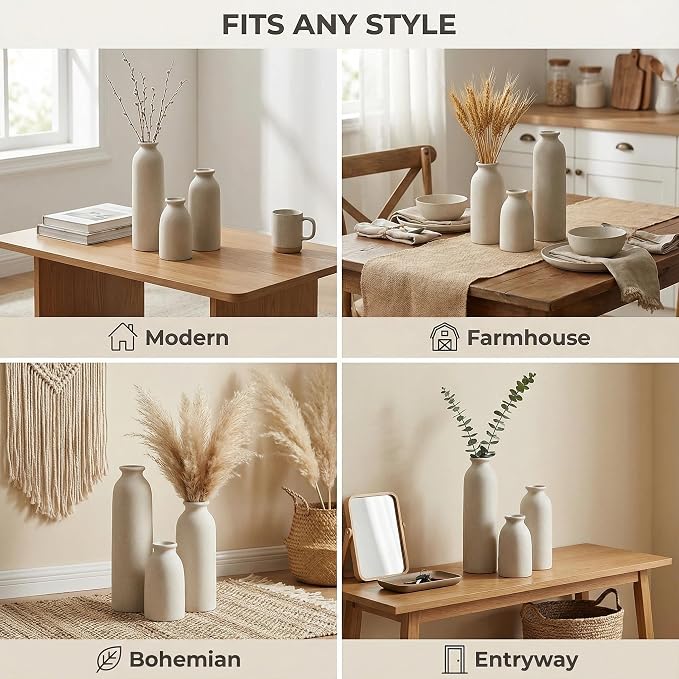 CEMABT Beige Ceramic vase Set-3 Flower vases - Image 7