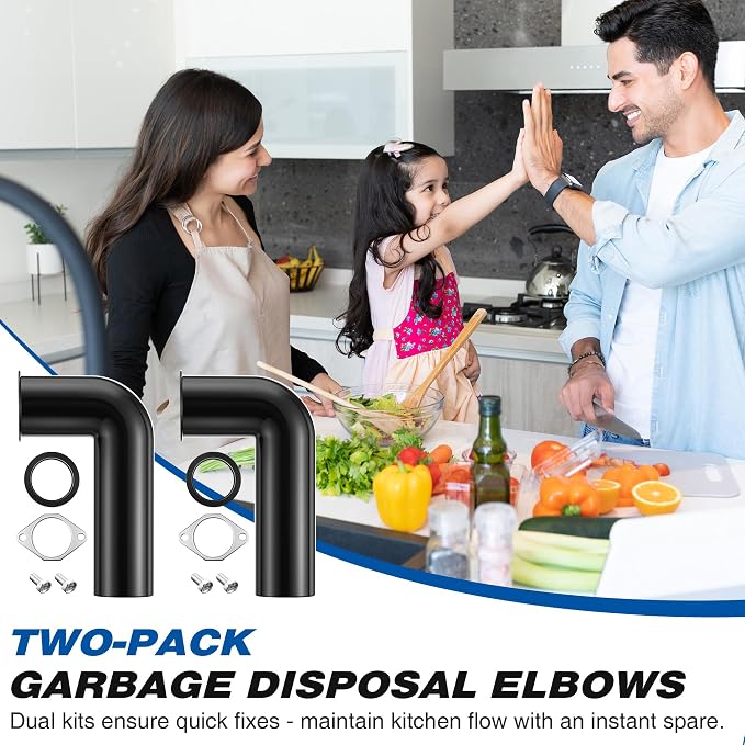 2 Pack 1.5" Garbage Disposal Drain Elbow Kit, Gasket and Screws - Image 7