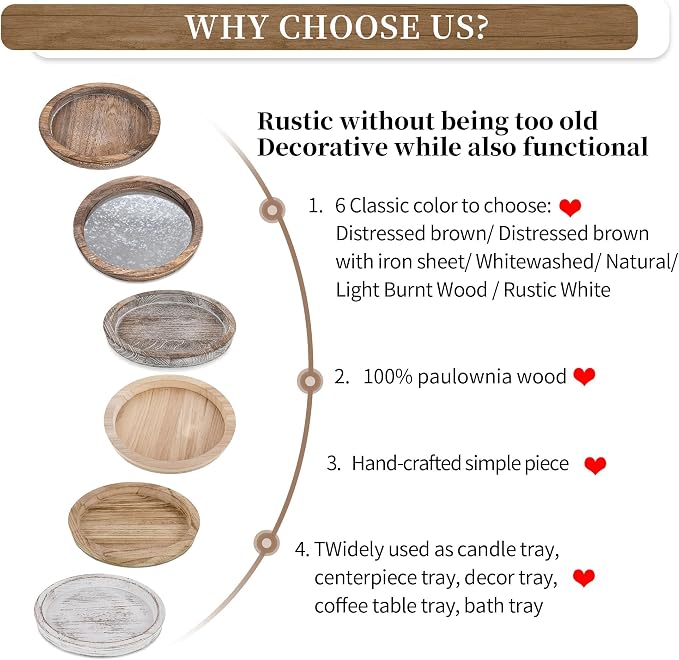 Hanobe Wooden Tray for Coffee Table: Candle Holder Plate Round Decorative - Image 8