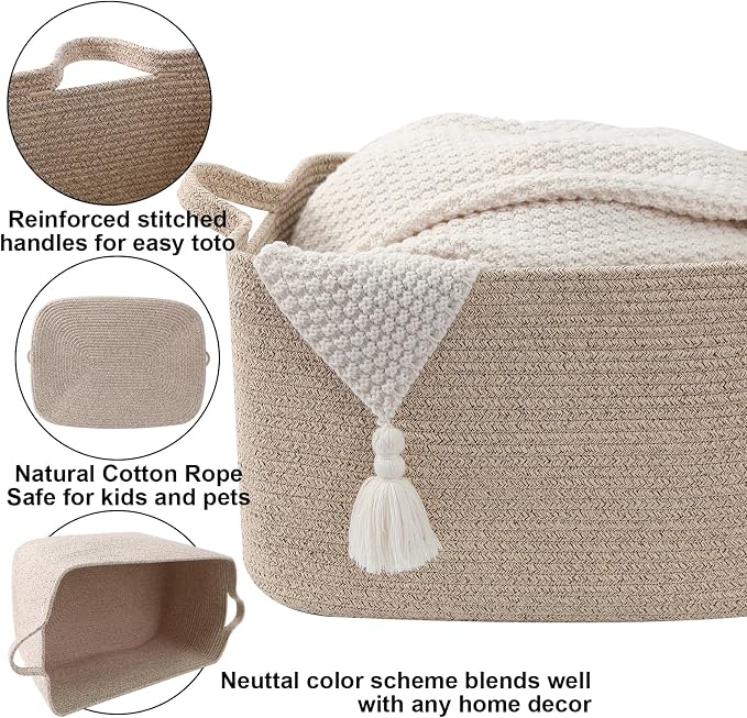 96L Woven Laundry Basket with Handles, Extra Blanket Basket, Living Room - Image 3