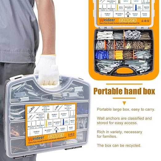 weideer 346PCS 11Sizes Drywall Anchors and Screws Assortment Kit, Toggle Bolts - Image 4