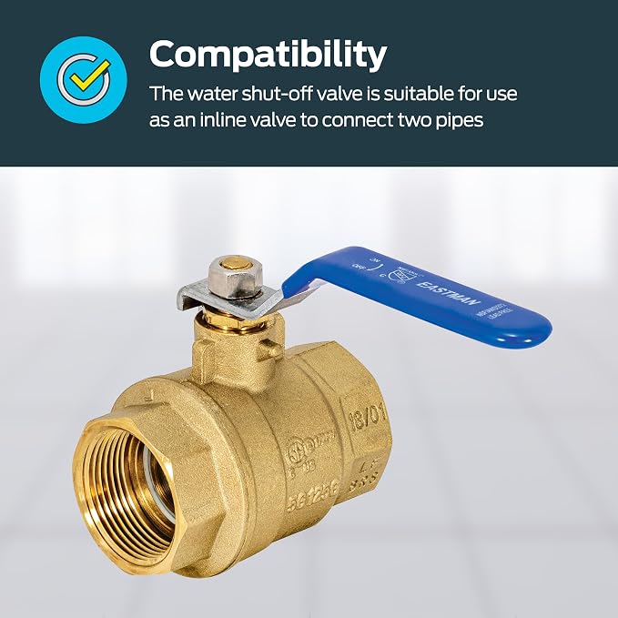 Eastman 1-1/4 Inch IPS Heavy Duty Full Port Ball Valve, Brass Plumbing Fitting - Image 3