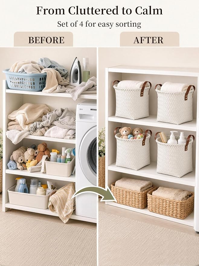 Wicker Storage Baskets, 4 Pack Woven Baskets - Image 6
