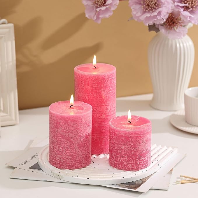 3x3 Inch Pink Pillar Candles Set of 3 - Image 2