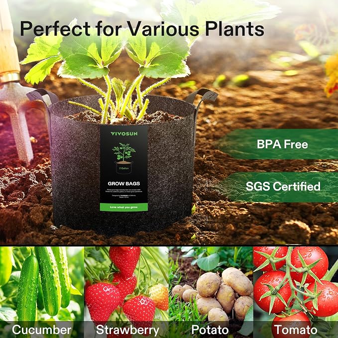 VIVOSUN 5-Pack 2 Gallon Plant Grow Bags Fabric Pots - Image 7