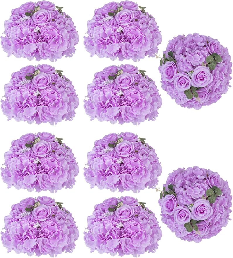 BLOSMON Artificial Flower Balls Centerpieces: 10 Pcs 11.8" Lilac Rose Hydrangea by Blosmon