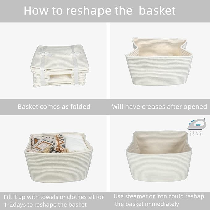 XUANGUO Woven Cotton Rope Storage Baskets 15x10x9.3" 3 Pack White | Decorative - Image 7