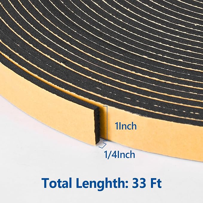 Self Adhesive Foam Tape Weatherstrip 1in x 1/4in x 33Ft High Density Foam - Image 2