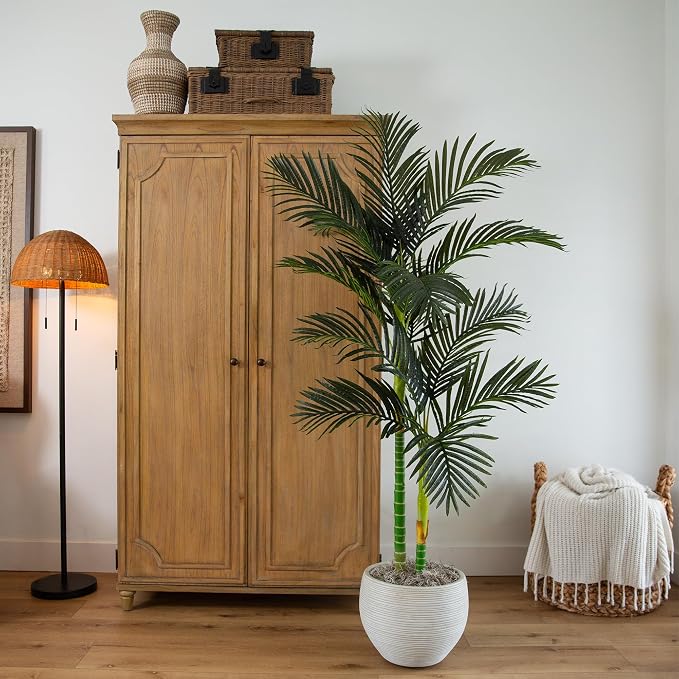Nearly Natural 6ft Golden Cane Palm Tree, Artificial Double Stalk - Image 9