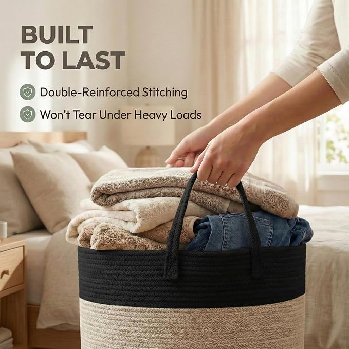 JMvicyroam 65L Extra Large Machine Washable Cotton Rope Blanket Basket | - Image 6