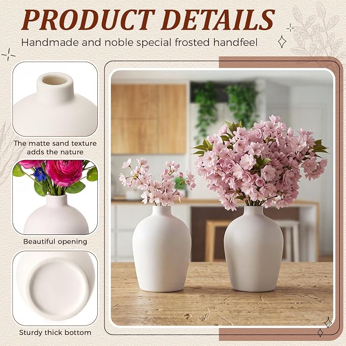 Tioncy 15 Pack White Ceramic Bud Vases Bulk Boho Small Flower Vase White - Image 3