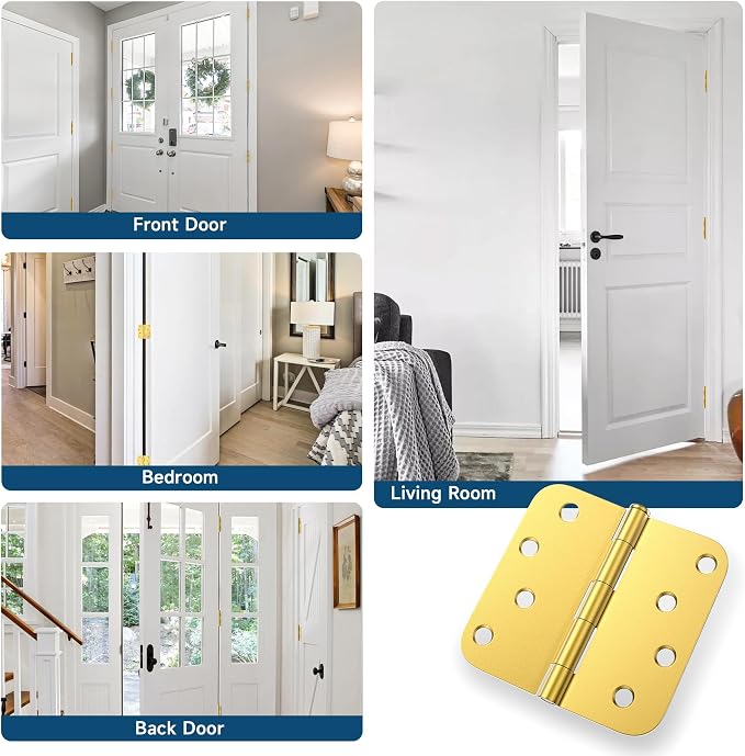 3 Pack Door Hinges 4 Inch, Brushed Gold Hinges - Image 7