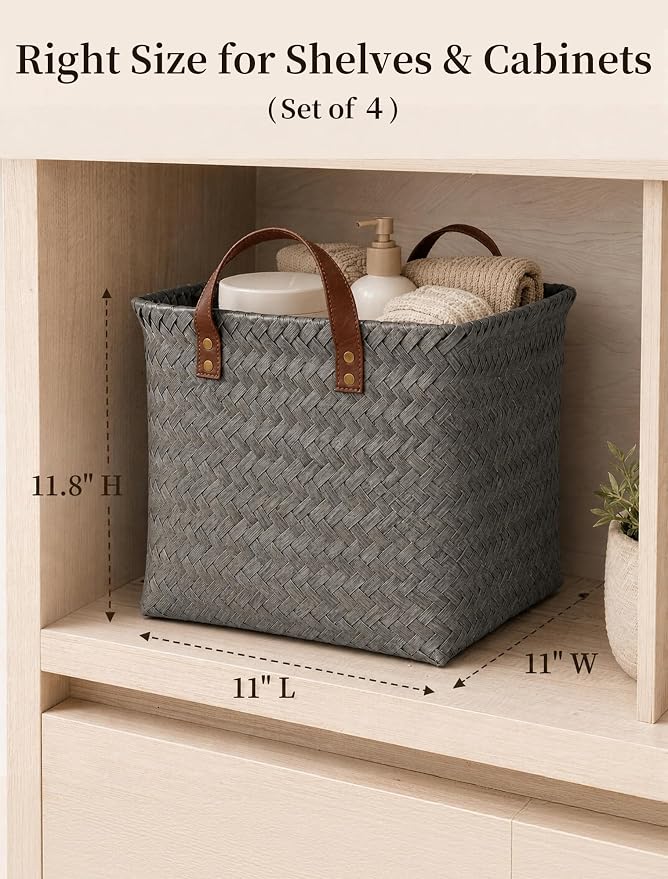 Wicker Storage Baskets, 4 Pack Woven Baskets - Image 2
