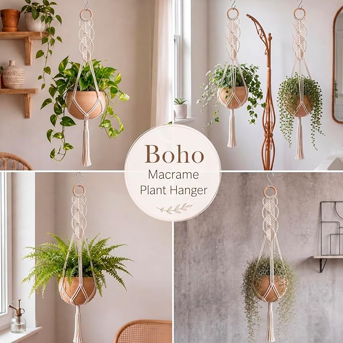 Shappy 1 Pack Boho Macrame Plant Hanger - Image 6