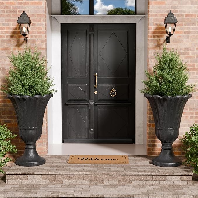 Tall Plastic Urn Planters and Pedestal - Image 8