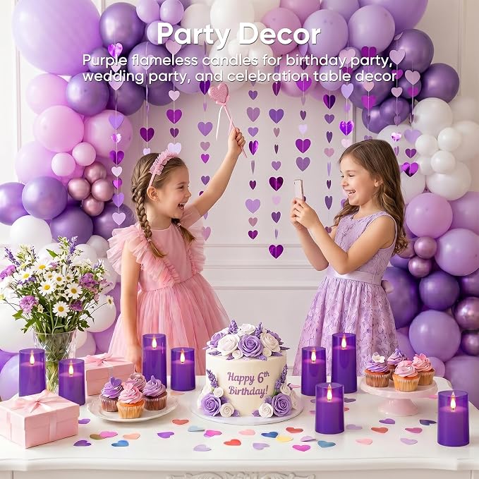 Homemory Purple Flameless Candles, Flickering Battery Operated LED Pillar - Image 7