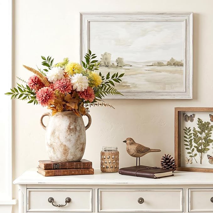 Ceramic Flower Vase with Handles, 7.9in Farmhouse Table Rustic Vases, - Image 7