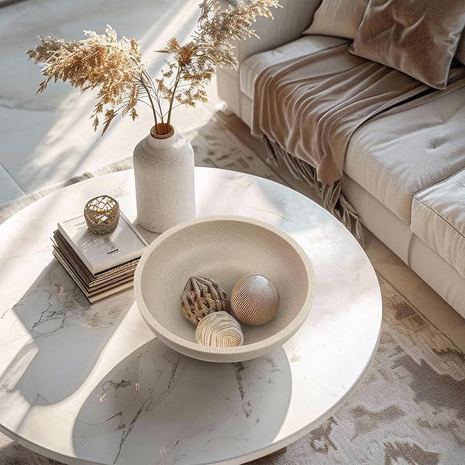Decorative Resin Bowl, Large Fruit Bowl, Artificial Stone Beige | Perfect - Image 5
