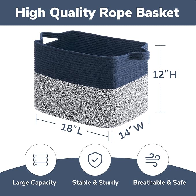 Goodpick 50L Large Woven Storage Basket, Cotton Rope Baskets - Image 3