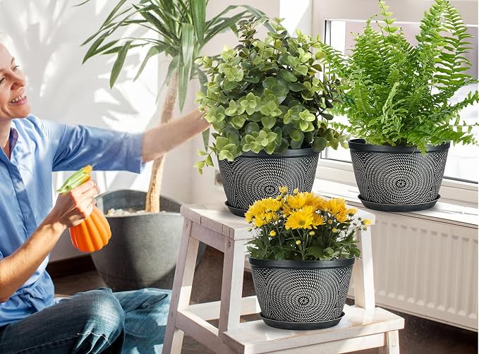 Quarut 10 Inch Flower Pots, 3 Pack Planters - Image 2