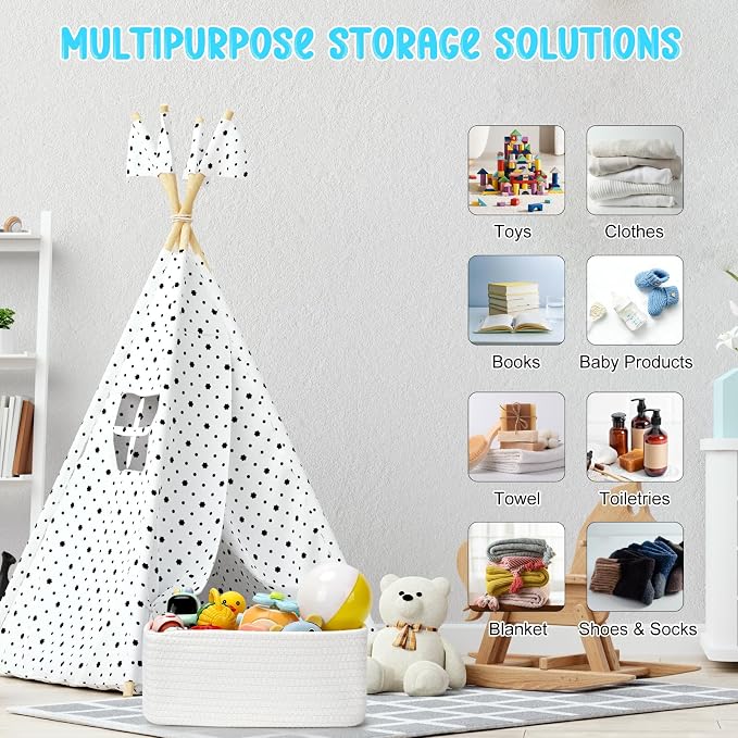 3 Pack Small Storage Baskets for Organizing, 11.8×7.8×5.1", Cotton Rope Basket - Image 5
