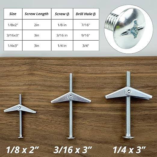 HASWARE Toggle Bolt 29 Pcs Zinc Plated Steel 1/8", 1/4" and Wing Nut Assortment - Image 2