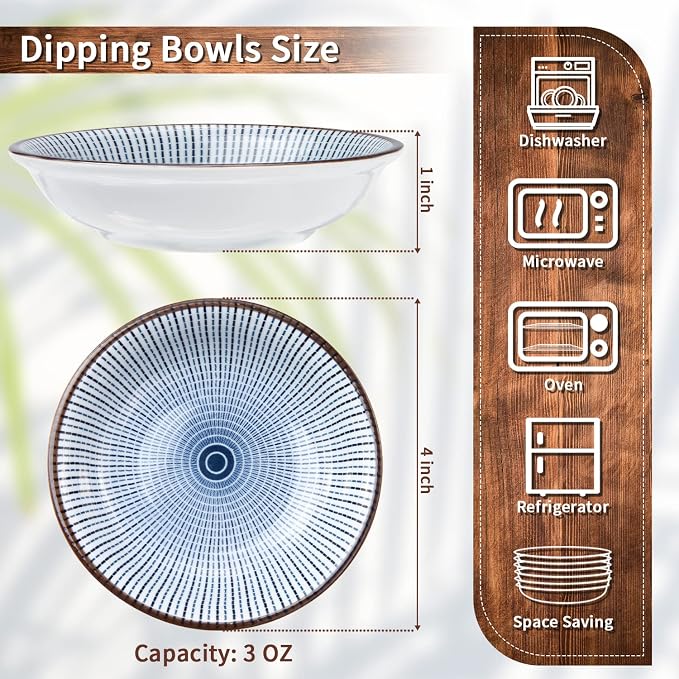 Eisinly 6 Pack Dipping Bowls, 3 OZ Small Ceramic Soy Sauce Dish, Vintage Blue | - Image 4