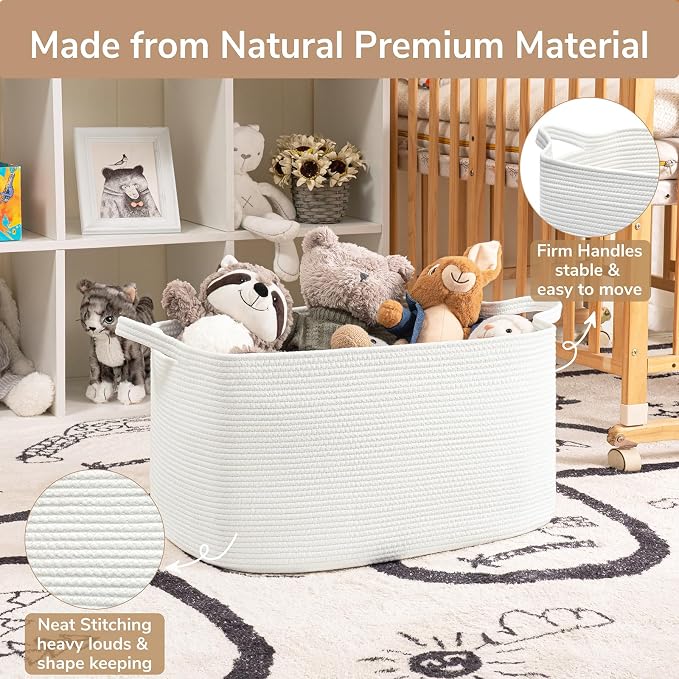 Goodpick Large Woven Rope Blanket Basket, 75L | 21.6'' x 14.9'' x 11.8'' - Image 6