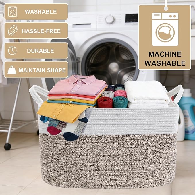 96L Laundry Basket with Handles, Extra Blanket Basket, Living Room - Image 7