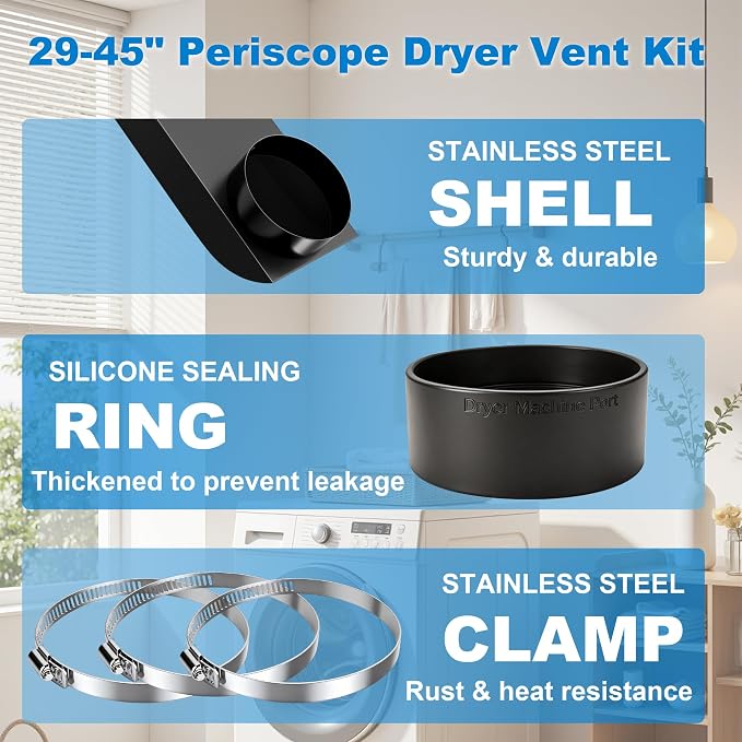 4" Upgraded Periscope Dryer Vent, 29-45" Adjustable Telescoping Dryer Vent Kit - Image 7