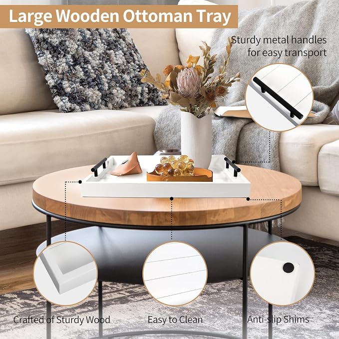 SXNOWS Wood Serving Tray with 2 Sets of Handles, 4 Coasters Included - Image 2
