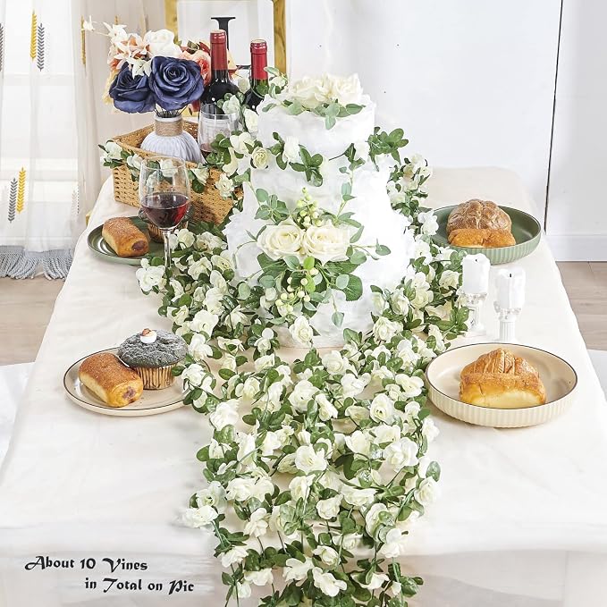8Pcs x 8.2FT Artificial Flower Garland Floral Rose Vine Decor, Hanging Faux - Image 3