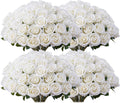 100 PCS Fake White Roses, Artificial Flowers Bulk, Silk Faux Ivory Roses | by Jefuzh