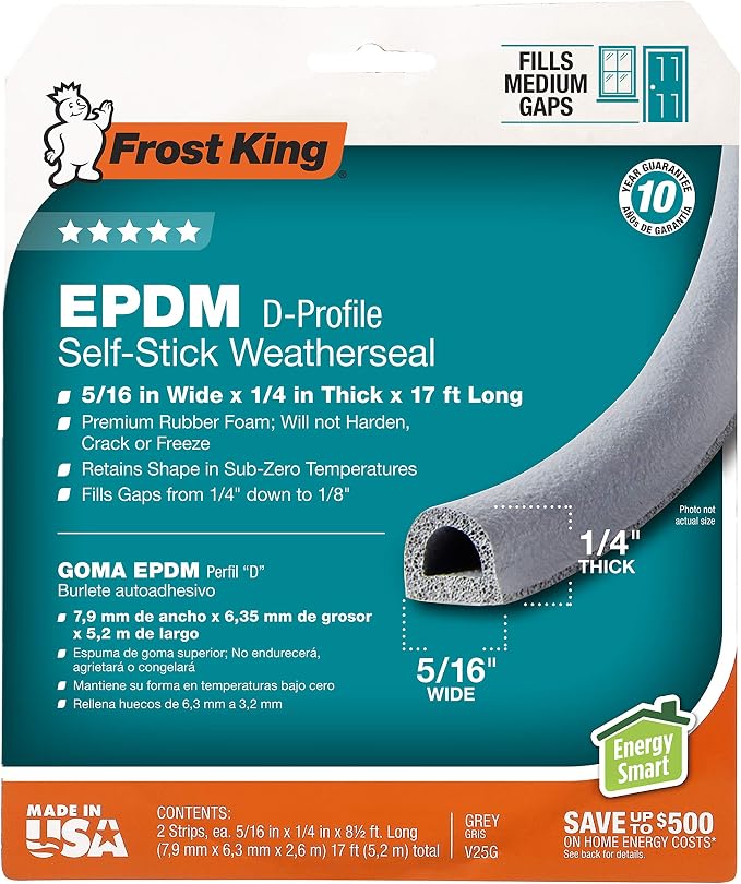 Frost King P D-Section Rubber Self-Stick Weatherseal Tape, 5/16" W, 1/4" T - Image 2