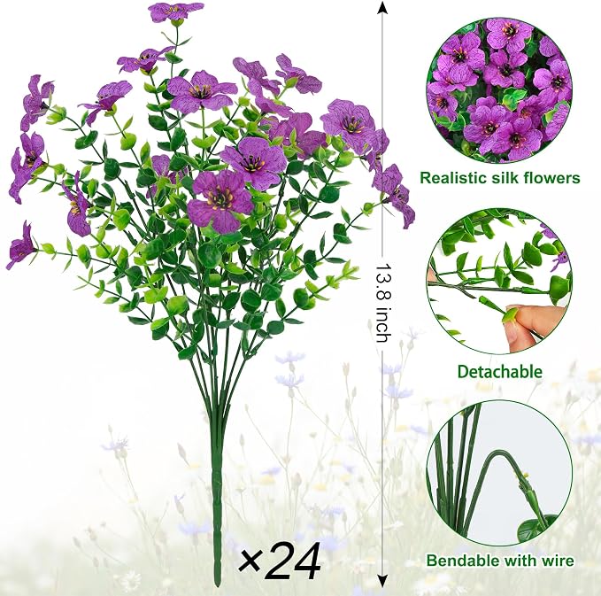 24 Pcs Artificial Flowers for Outdoors Decorations, UV resistant, faux plastic - Image 2