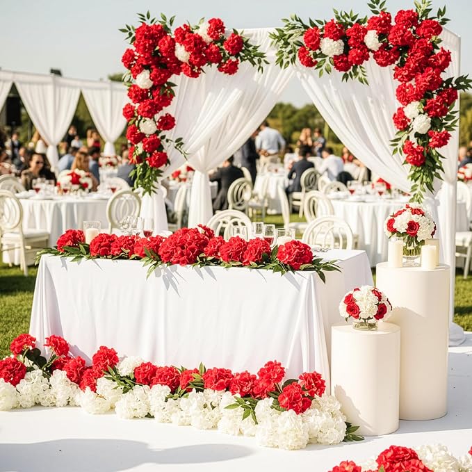 Auihiay 64Pcs Red Hydrangea Artificial Flowers, Fake Hydrangea Flowers | - Image 6