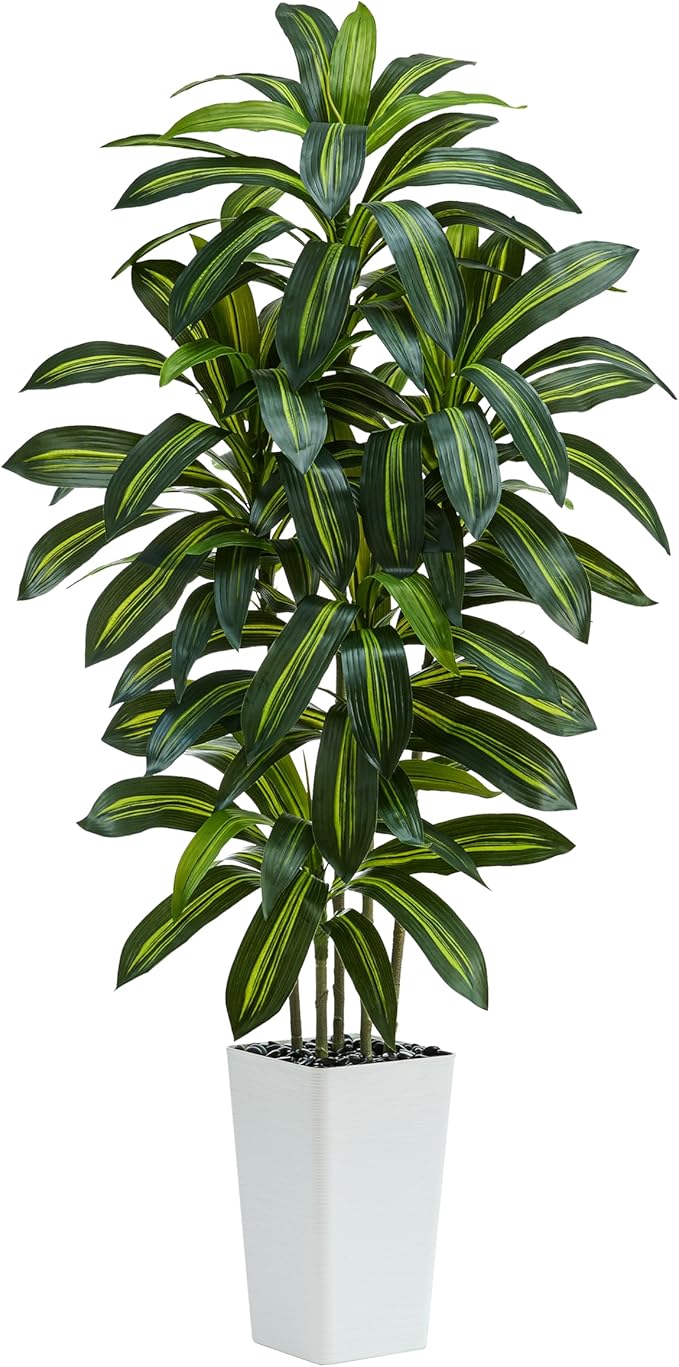 Artificial Dracaena Tree: 6FT Fake Plants Silk Faux Trees（White Pot） | by TNGGNT