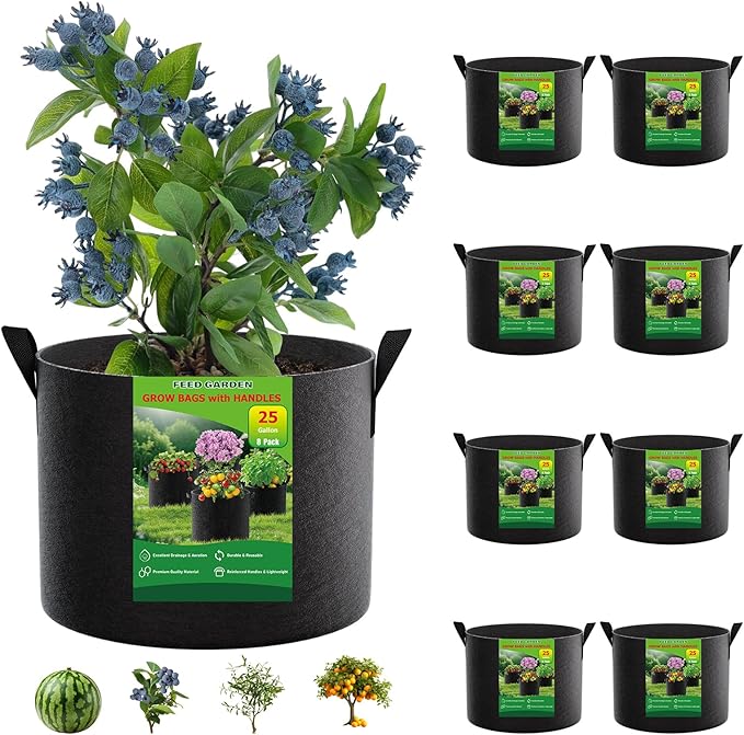 25 Gallon Plant Grow Bags 8 Pack 300G Fabric Pots by FEEDGARDEN