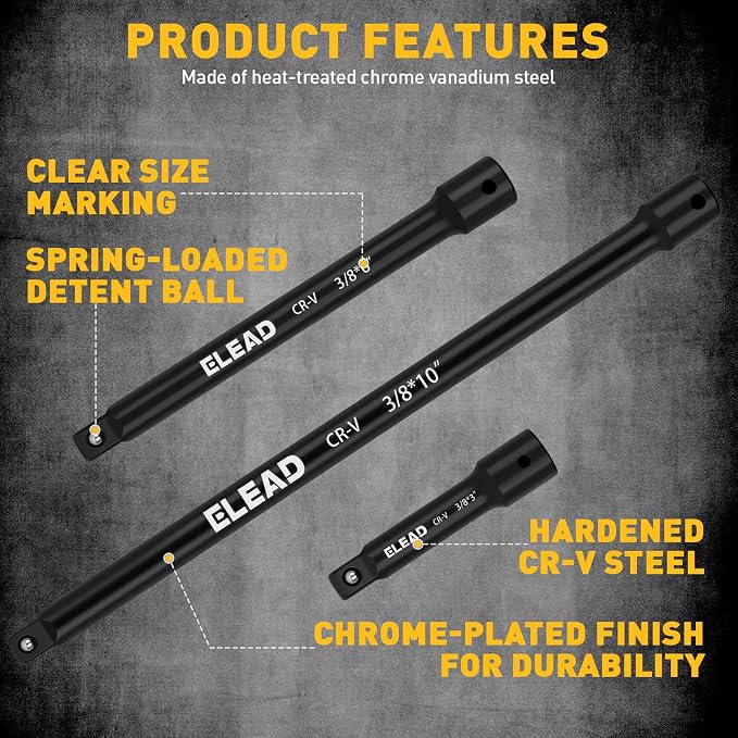 4-Piece 3/8" Drive Socket Extension Bar Set, 10 inch Professional Extension Set - Image 3