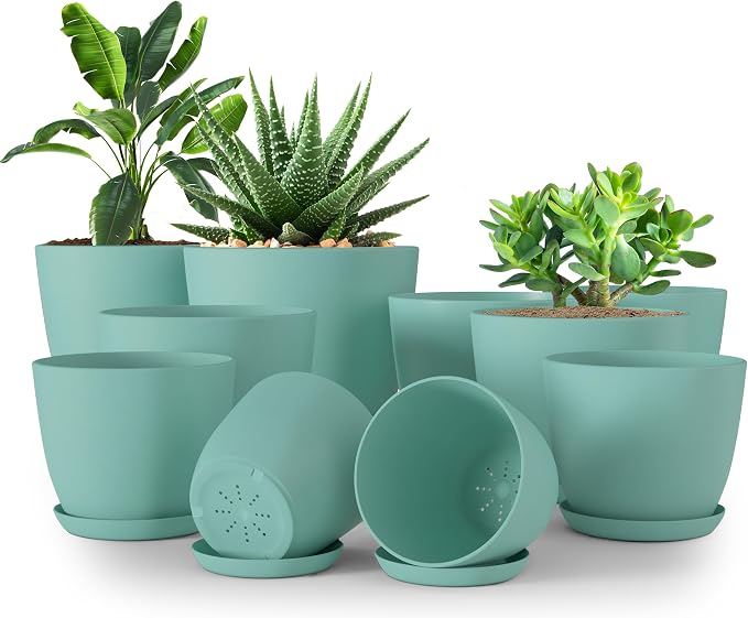 Plant Pots Indoor with Drainage, 10 Pack Multi-Size Planters Set, Aqua | by UTOPIAHOME