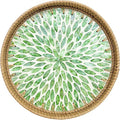 Round Rattan Tray with Mother of Pearl Inlay, Decorative Basket with Wooden Base by Unknown