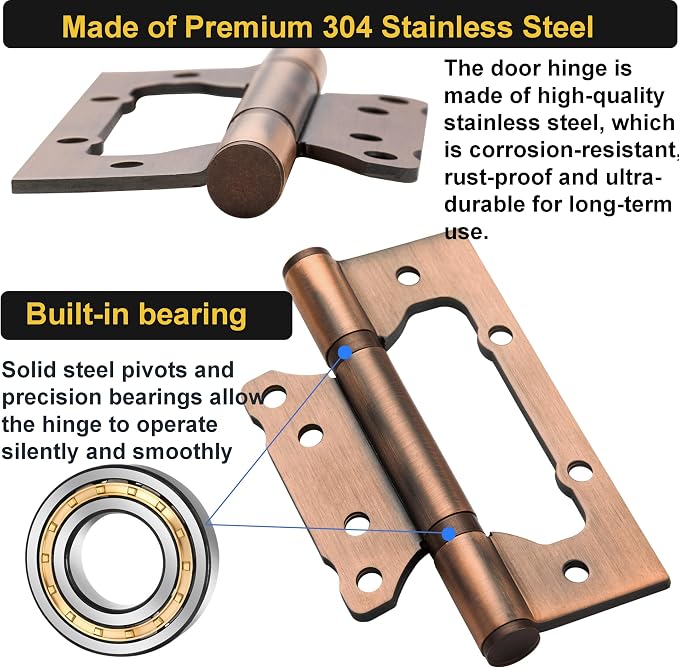 5 Inch No Mortise Door Hinges, Heavy-Duty 304 Stainless Steel Hinges - Image 5
