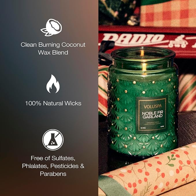 Voluspa Noble Fir Garland, Large Candle Jar, Coconut Wax Blend, Scented Candles - Image 4