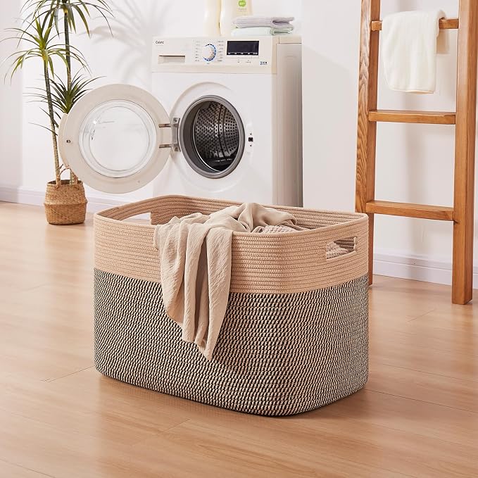 OIAHOMY 108L Extra Large Blanket Basket Dog Toy Basket Yellow | Rectangle Woven - Image 6